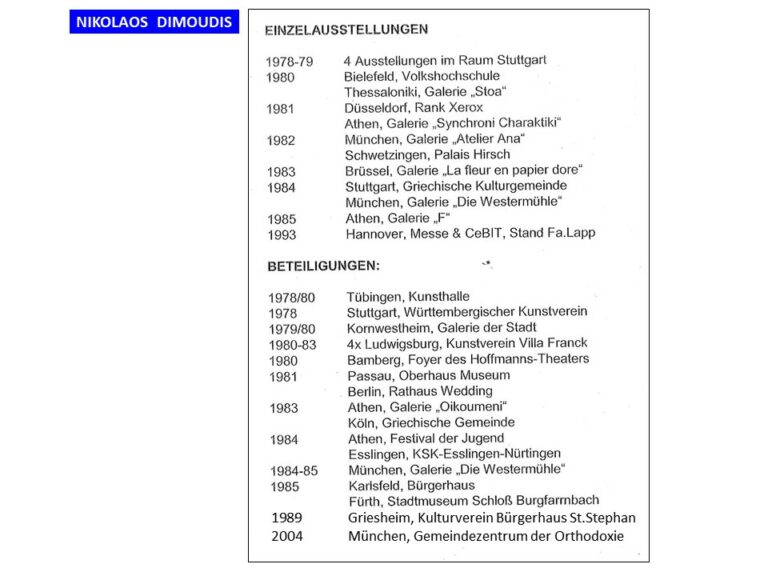 Einzelausstellungen von Nikolaos Dimoudis Art Gallery
